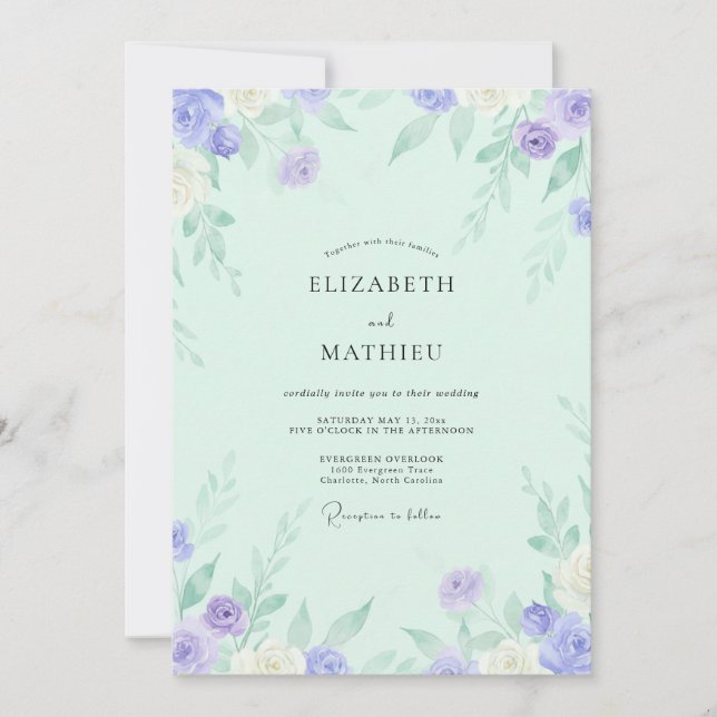 Convites Casamento Rosa Lilás Menta (Frente)