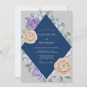 Convites Casamento Rosa Lilás Navy