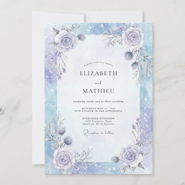 Convites Casamento Rosa Lilás Periwinkle (Frente)