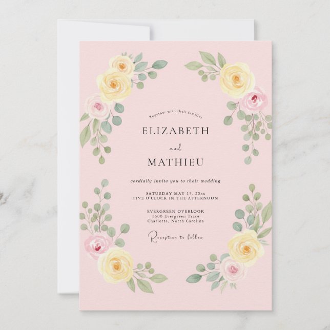 Convites Casamento Rosa Limão Pálido (Frente)