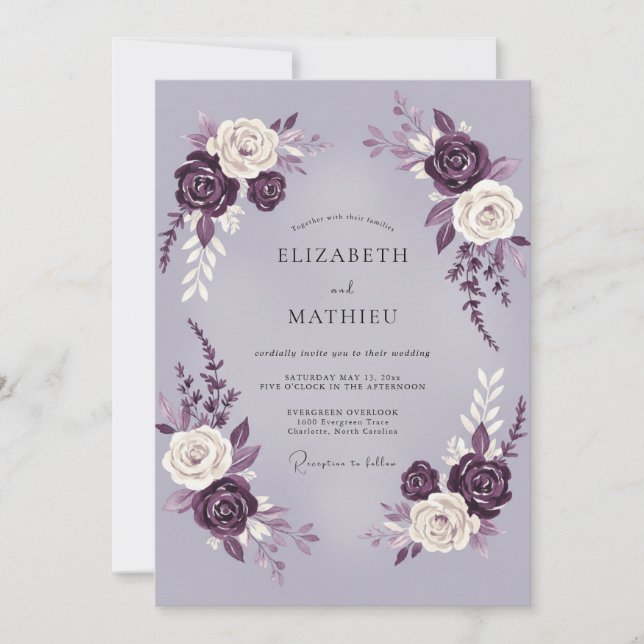 Convites Casamento Rosa Luxuoso Ameixa (Frente)