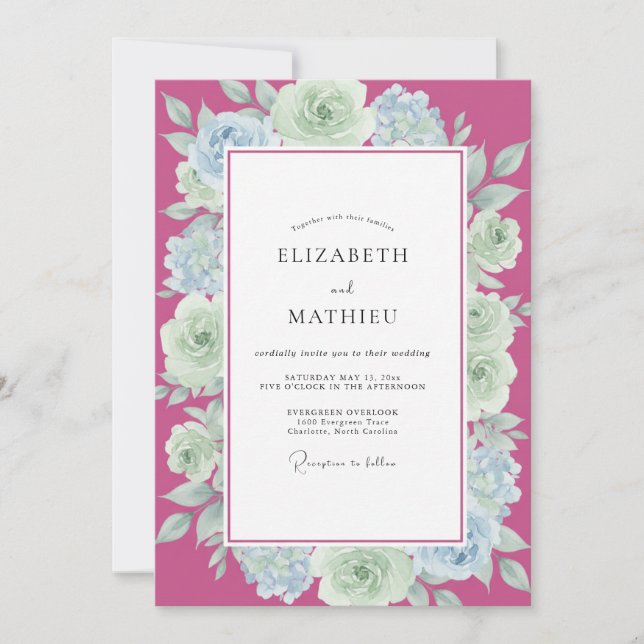 Convites Casamento Rosa Magenta Menta (Frente)