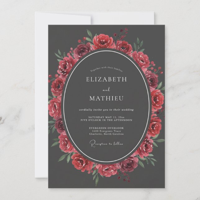 Convites Casamento Rosa Mal-humorada Carvão (Frente)