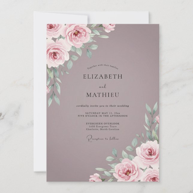 Convites Casamento Rosa Malva Empoeirado (Frente)