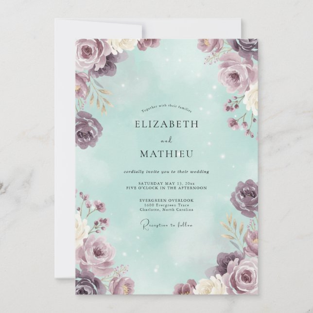 Convites Casamento Rosa Malva Menta (Frente)