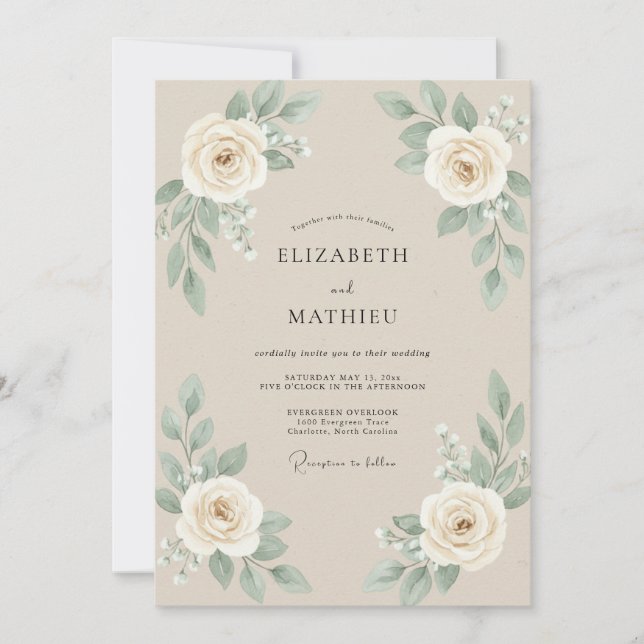 Convites Casamento Rosa Marfim Champagne (Frente)
