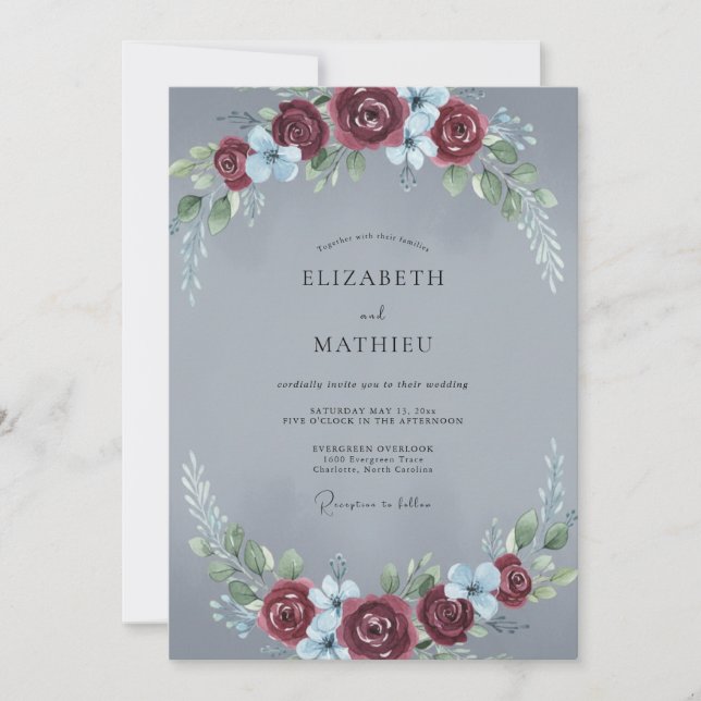 Convites Casamento Rosa Marrom Ardósia (Frente)
