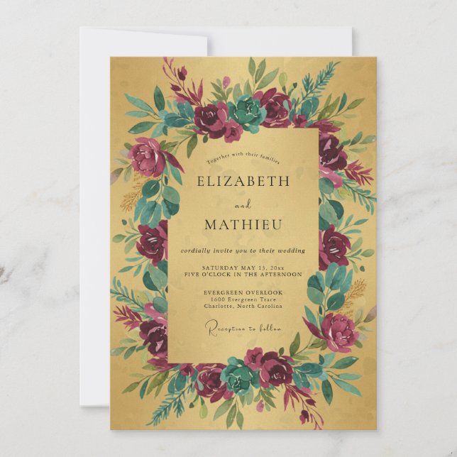 Convites Casamento Rosa Marrom Mostarda (Frente)