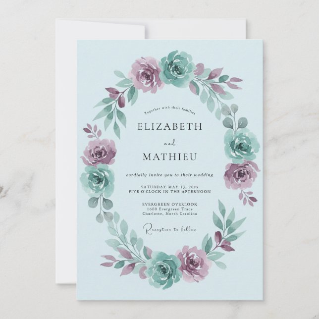 Convites Casamento Rosa Mauve Azul Céu (Frente)
