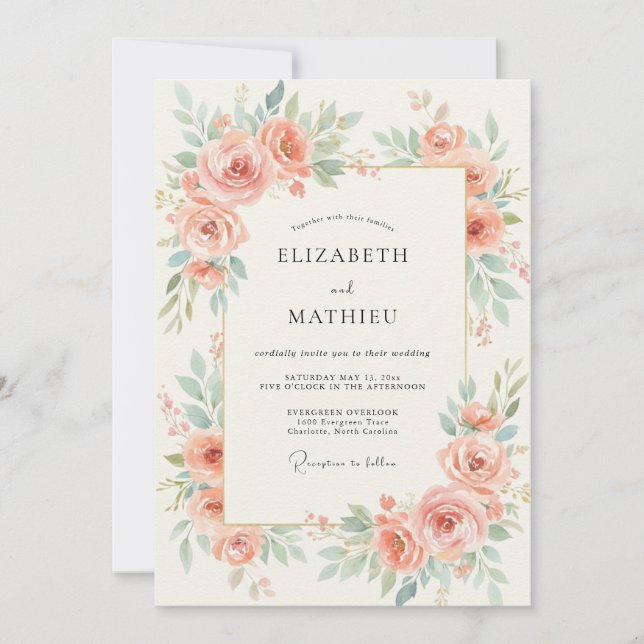 Convites Casamento Rosa Menta Coral (Frente)