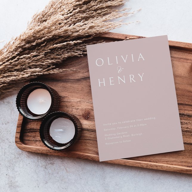 Convites Casamento Rosa Mínimo com Pincel de Luxo (Criador carregado)