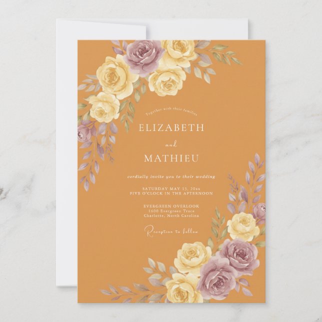 Convites Casamento Rosa Mostarda Malva (Frente)