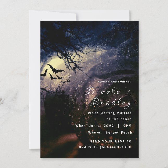 Convites Casamento Rosa Negra & Céu Gótico Escuro (Frente)