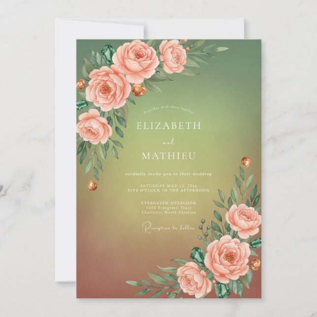 Convites Casamento Rosa Oliva Pêssego (Frente)