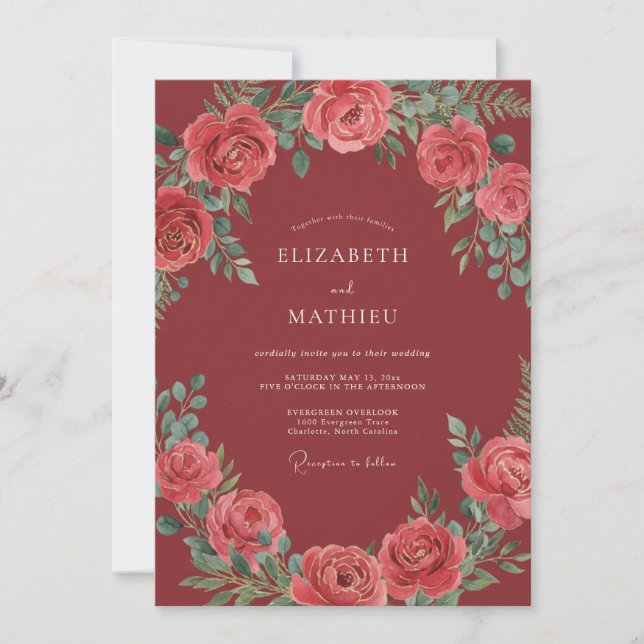 Convites Casamento Rosa Opulenta Marrom (Frente)
