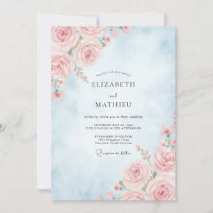 Convites Casamento Rosa Pálido Azul Pó