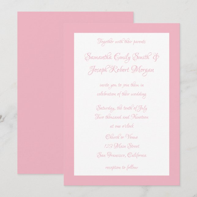 Convites Casamento Rosa Pálido e Branco (Frente/Verso)
