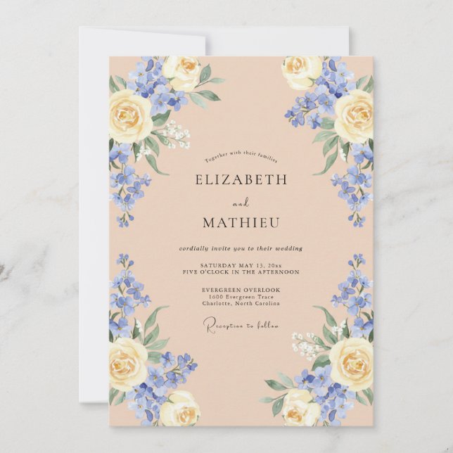 Convites Casamento Rosa Periwinkle Champagne (Frente)