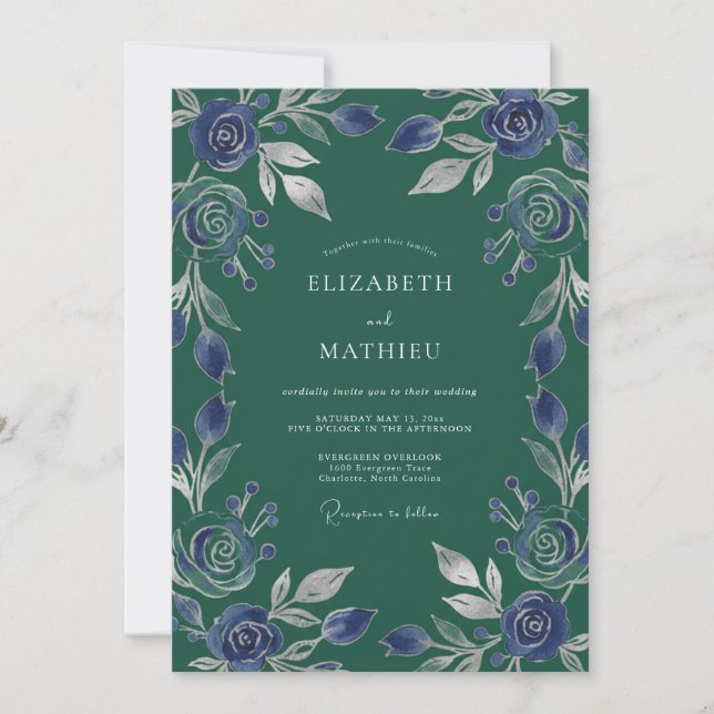 Convites Casamento Rosa Periwinkle Sempre Verde (Frente)