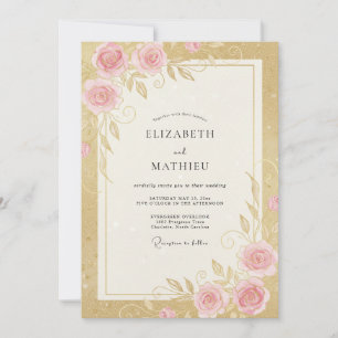 Convites Casamento Rosa Pérola Dourada