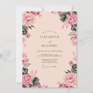 Convites Casamento Rosa Pêssego Carvão