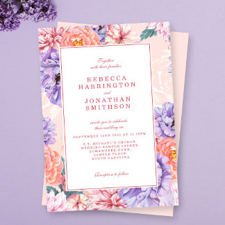 Convites Casamento Rosa Pêssego com Vintagem Floral