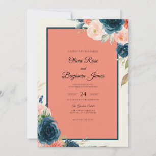 Convites Casamento Rosa Pêssego Marinho
