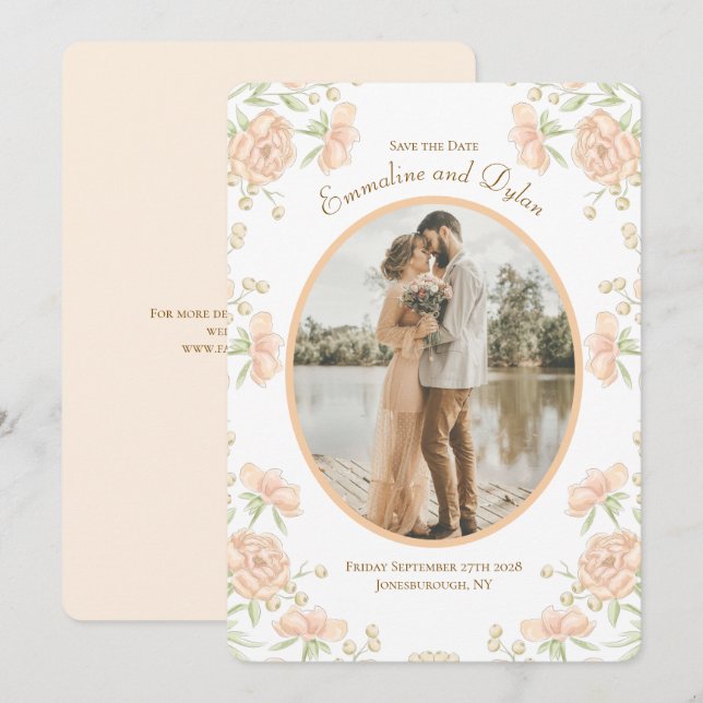 Convites Casamento Rosa Pêssego Salvar a Data (Frente/Verso)