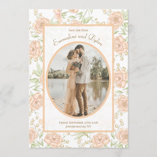 Convites Casamento Rosa Pêssego Salve a Data (Frente)