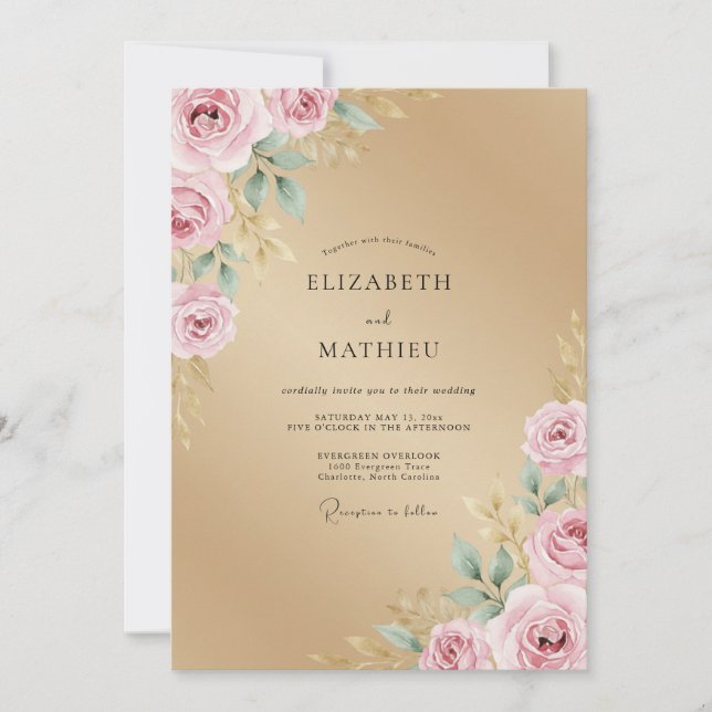 Convites Casamento Rosa Pétala de Champanhe (Frente)