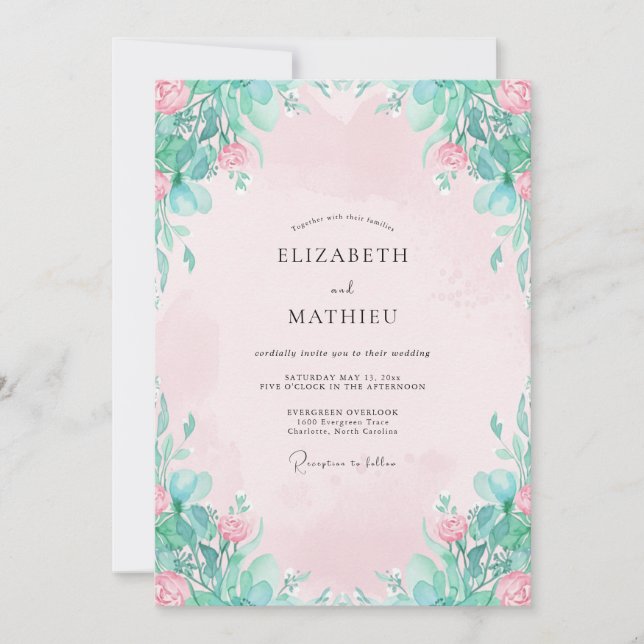 Convites Casamento Rosa Pétala de Hortelã (Frente)