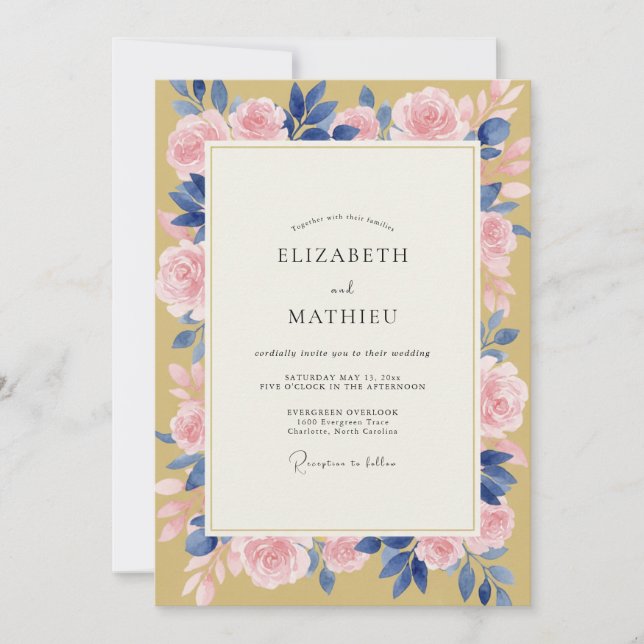 Convites Casamento Rosa Pétala Mostarda (Frente)