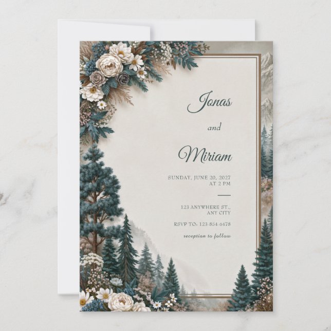Convites Casamento Rosa Pine Azul (Frente)