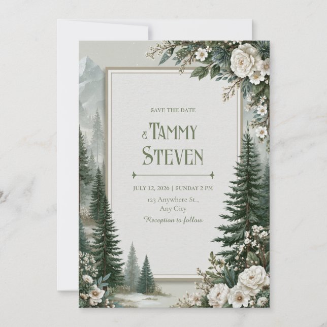 Convites Casamento Rosa Pine Misty (Frente)