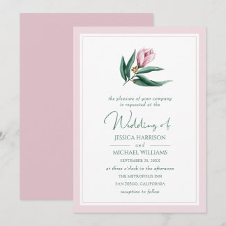 Convites Casamento Rosa Pintado com Flor Simples Magnólia E