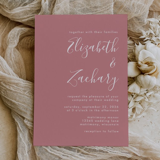 Convites Casamento Rosa Po dusty com Letra Moderna (Criador carregado)