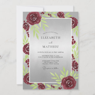 Convites Casamento Rosa Prata Carmesim