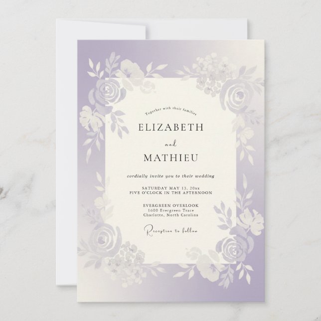 Convites Casamento Rosa Prata Lilás (Frente)
