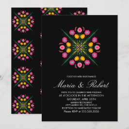 Convites Casamento Rosa Preto Floral Desenhado À Mão Mexica