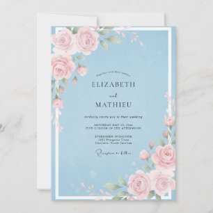 Convites Casamento Rosa Quente Azul Pó