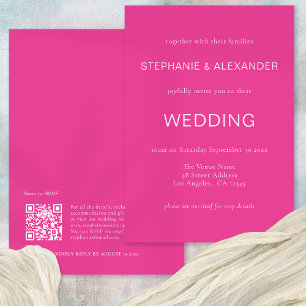 Convites Casamento Rosa Quente com Código QR Simples