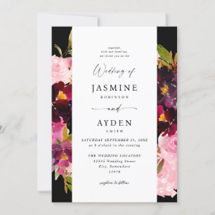 Convites Casamento Rosa Quente e Blush Rosa e Púrpura V3 -
