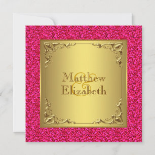 Convites Casamento Rosa Quente e Dourado