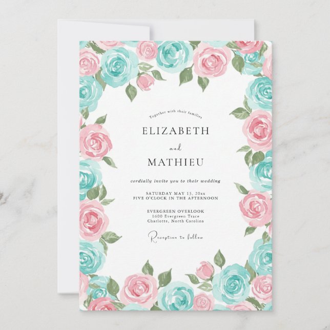 Convites Casamento Rosa Radiante Aqua Pink (Frente)