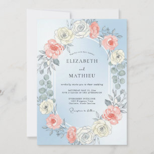 Convites Casamento Rosa Radiante Azul Pó