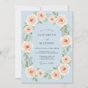 Convites Casamento Rosa Refinada Baby Blue