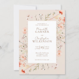 Convites Casamento Rosa Romântico de Flor Selvagem