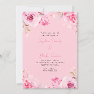 Convites Casamento Rosa Romântico Rosas de Verão Pastel Ros