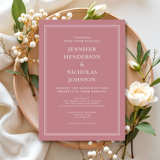 Convites Casamento Rosa-Rosa Elegante (Elegant Formal Dusty Pink Wedding Invitation)