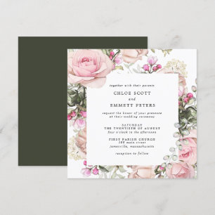 Convites Casamento Rosa Rosa Floral Quadrado Rosa Rosa Rosa